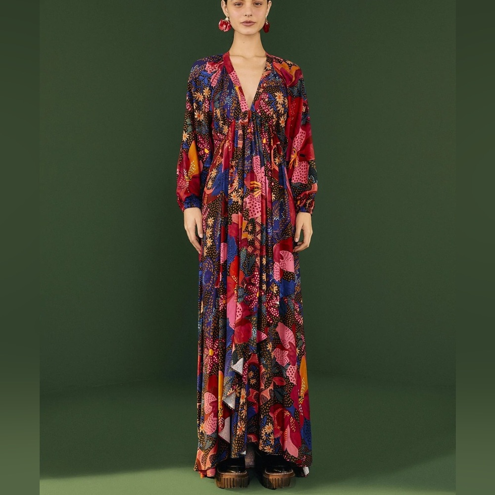 FARM Rio floral snake garden Colorful V-Neck Maxi Dress